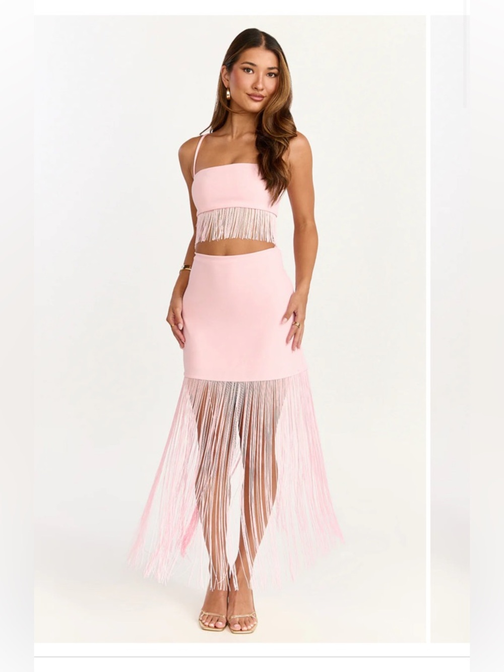 Sho Po EVIE Fringe MINI Skirt Set Pink S Small 4